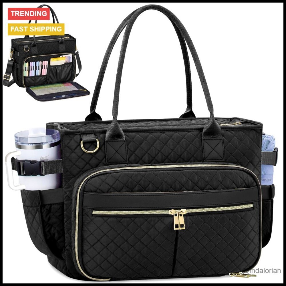 Large Tote Bag with Laptop Compartment Insulated Pockets Work Travel